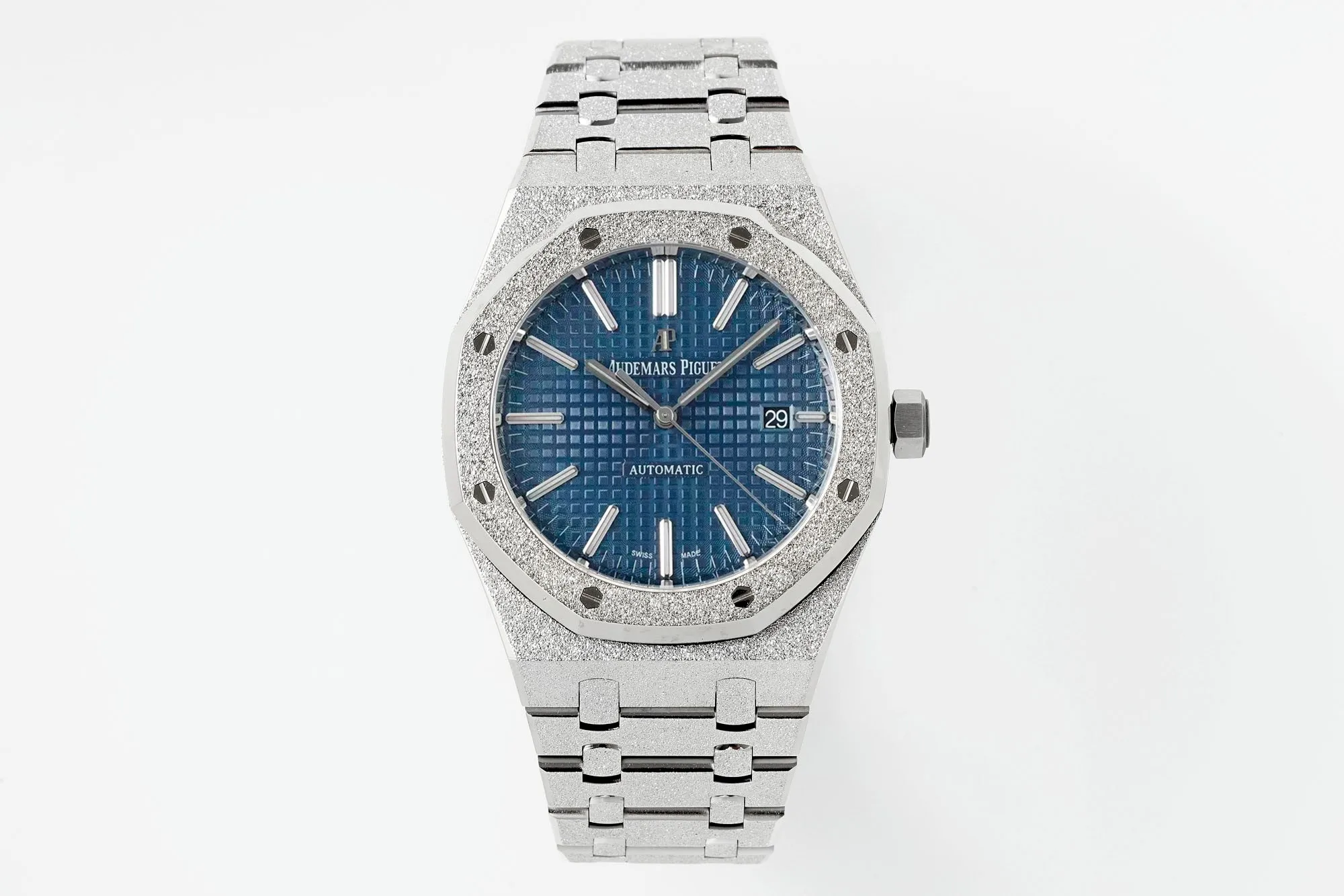Royal Oak 41mm 15410 Frosted SS APSF 1:1 Best Edition Blue Textured Dial on SS Bracelet SA3120 Super Clone