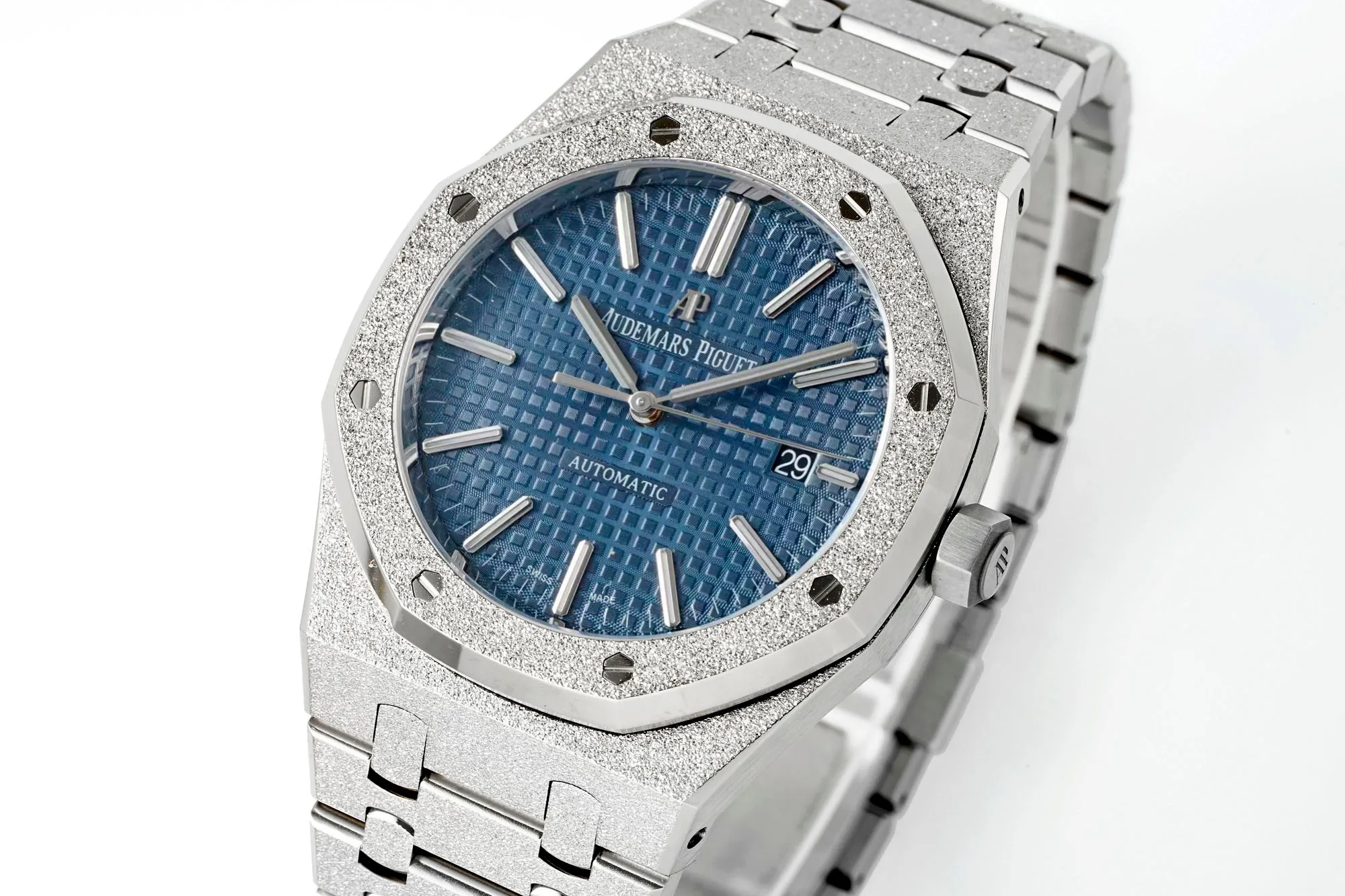 Royal Oak 41mm 15410 Frosted SS APSF 1:1 Best Edition Blue Textured Dial on SS Bracelet SA3120 Super Clone - Image 3