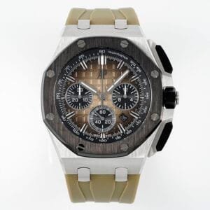 Royal Oak Offshore 44mm SS Black Ceramic Bezel APF 1:1 Best Edition Brown Dial on Brown Rubber Strap A4401