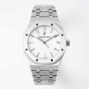 Royal Oak 41mm 15500 SS APSF 1:1 Best Edition White Textured Dial on SS Bracelet A4302 Super Clone