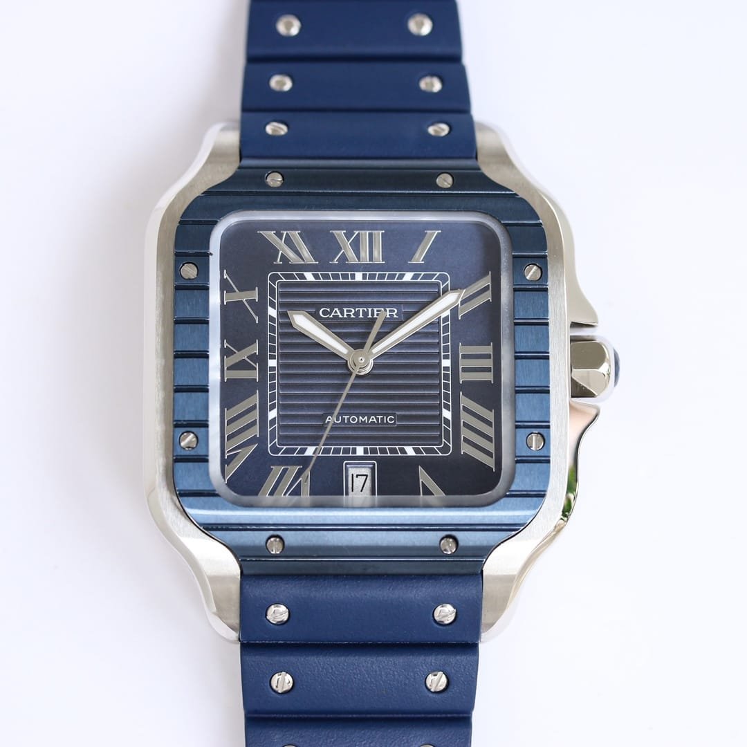 Santos De Cartier 40mm SS GF 1:1 Best Edition Blue Dial Blue Bezel on Rubber Strap MY9015