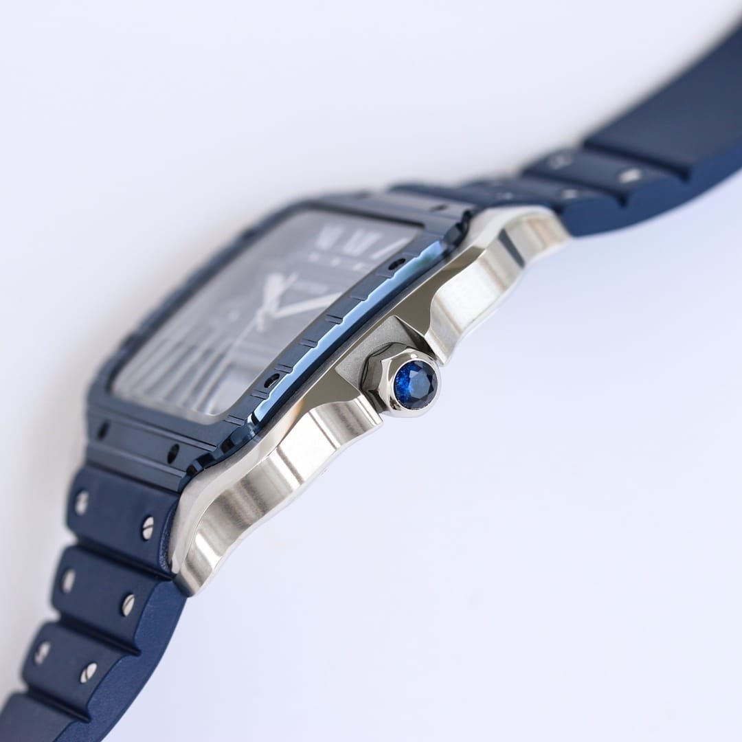 Santos De Cartier 40mm SS GF 1:1 Best Edition Blue Dial Blue Bezel on Rubber Strap MY9015 - Image 4