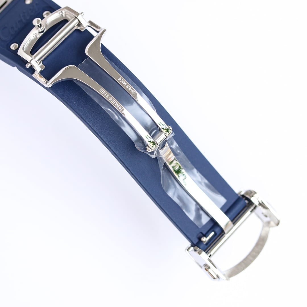 Santos De Cartier 40mm SS GF 1:1 Best Edition Blue Dial Blue Bezel on Rubber Strap MY9015 - Image 6