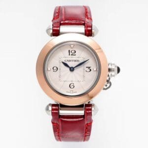 Pasha Ladies 30mm RG/SS AF 1:1 Best Edition White Dial on Red Leather Strap Jap Quartz
