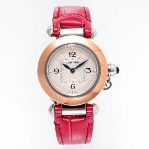 Pasha Ladies 30mm RG/SS AF 1:1 Best Edition White Dial on Pink Leather Strap Jap Quartz