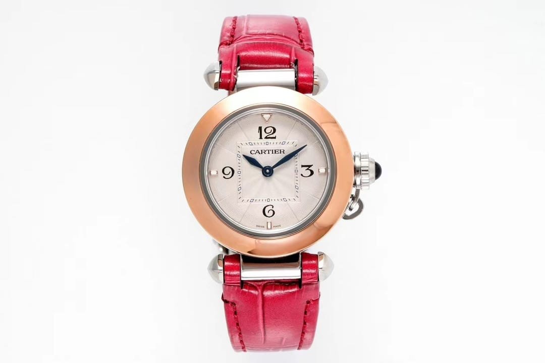 Pasha Ladies 30mm RG/SS AF 1:1 Best Edition White Dial on Pink Leather Strap Jap Quartz