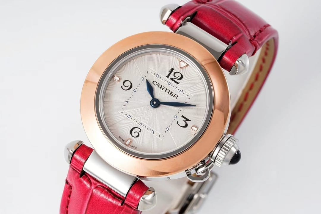 Pasha Ladies 30mm RG/SS AF 1:1 Best Edition White Dial on Pink Leather Strap Jap Quartz - Image 3