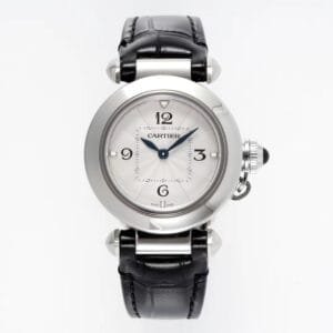 Pasha Ladies 30mm SS AF 1:1 Best Edition White Dial on Black Leather Strap Jap Quartz