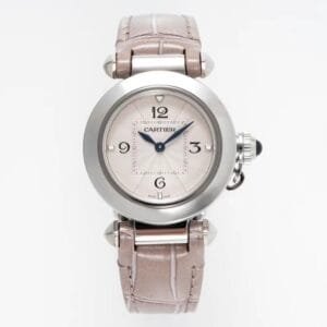Pasha Ladies 30mm SS AF 1:1 Best Edition White Dial on Gray Leather Strap Jap Quartz