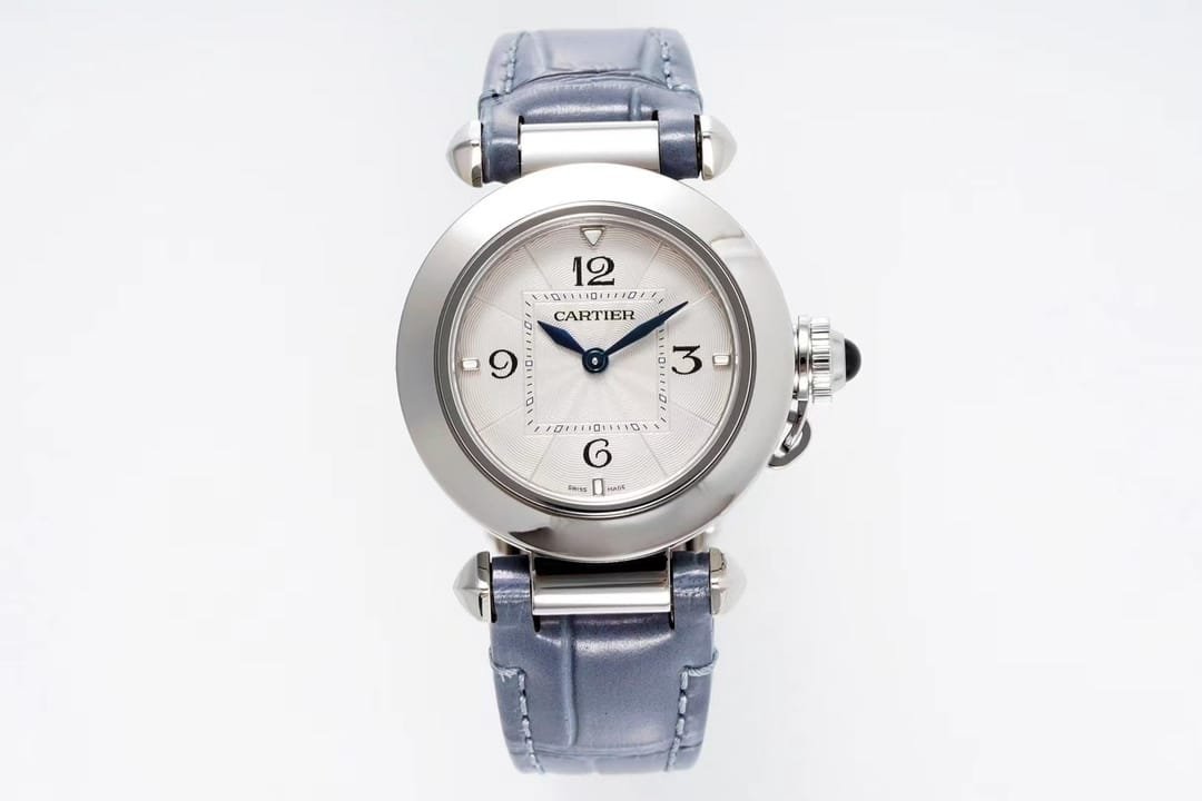 Pasha Ladies 30mm SS AF 1:1 Best Edition White Dial on Blue Leather Strap Jap Quartz