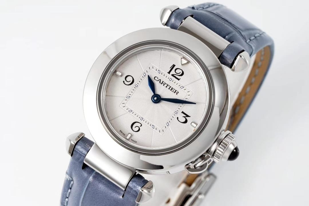 Pasha Ladies 30mm SS AF 1:1 Best Edition White Dial on Blue Leather Strap Jap Quartz - Image 3