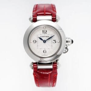 Pasha Ladies 30mm SS AF 1:1 Best Edition White Dial on Red Leather Strap Jap Quartz