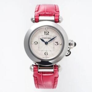 Pasha Ladies 30mm SS AF 1:1 Best Edition White Dial on Pink Leather Strap Jap Quartz